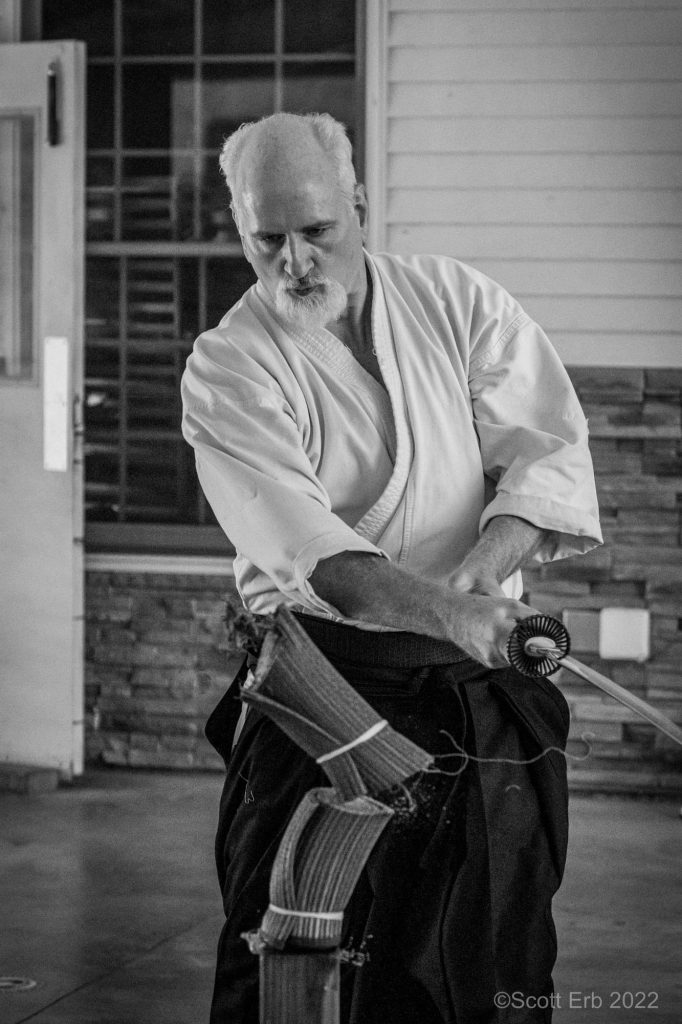 Craig doing tameshigiri at iaido camp